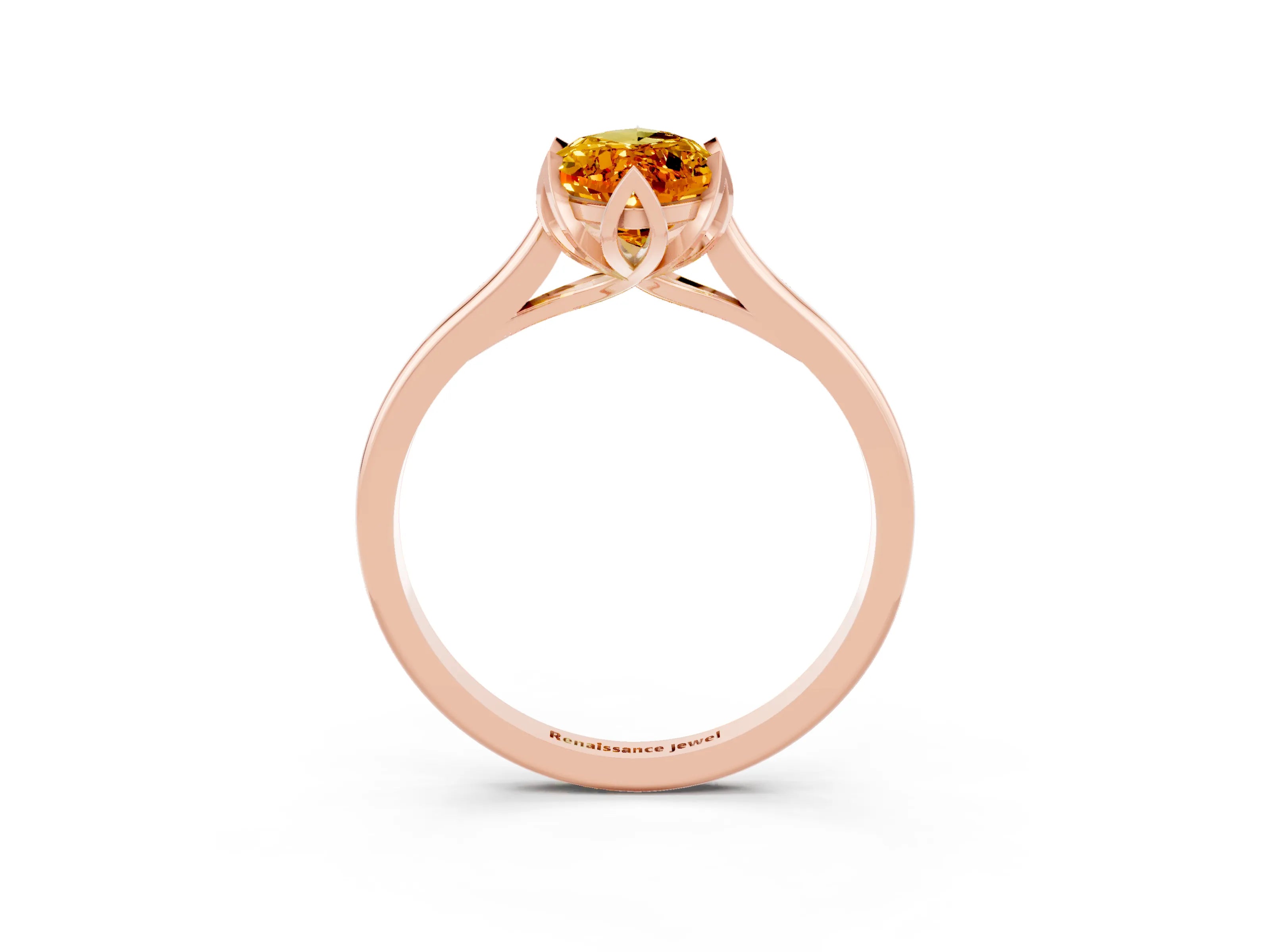 Rose gold Marquise Cut Citrine Solitaire Ring with Flower Prong Setting and Classic Band_15