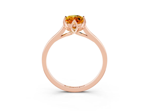 Rose gold Marquise Cut Citrine Solitaire Ring with Flower Prong Setting and Classic Band