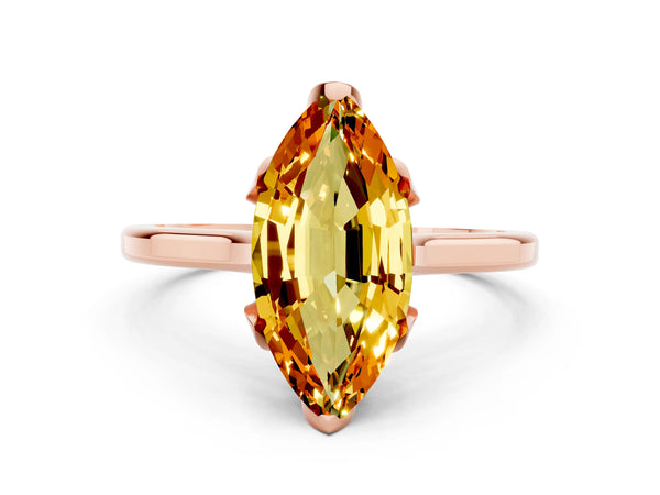 Rose gold Marquise Cut Citrine Solitaire Ring with Flower Prong Setting and Classic Band