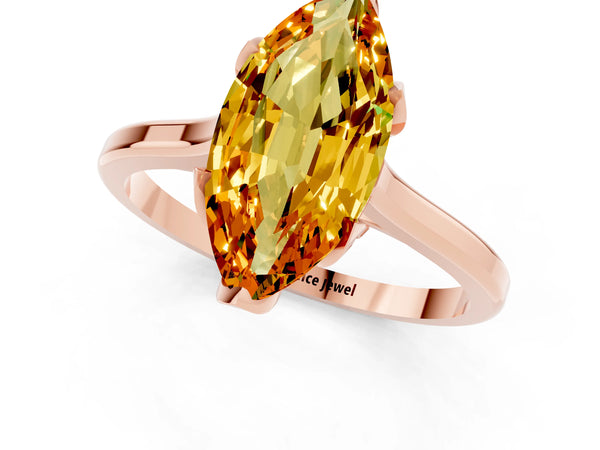 Rose gold Marquise Cut Citrine Solitaire Ring with Flower Prong Setting and Classic Band