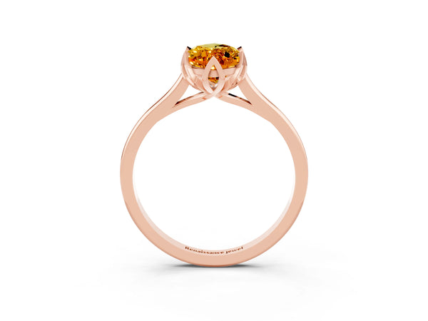Rose gold Marquise Cut Citrine Solitaire Ring with Flower Prong Setting and Classic Band