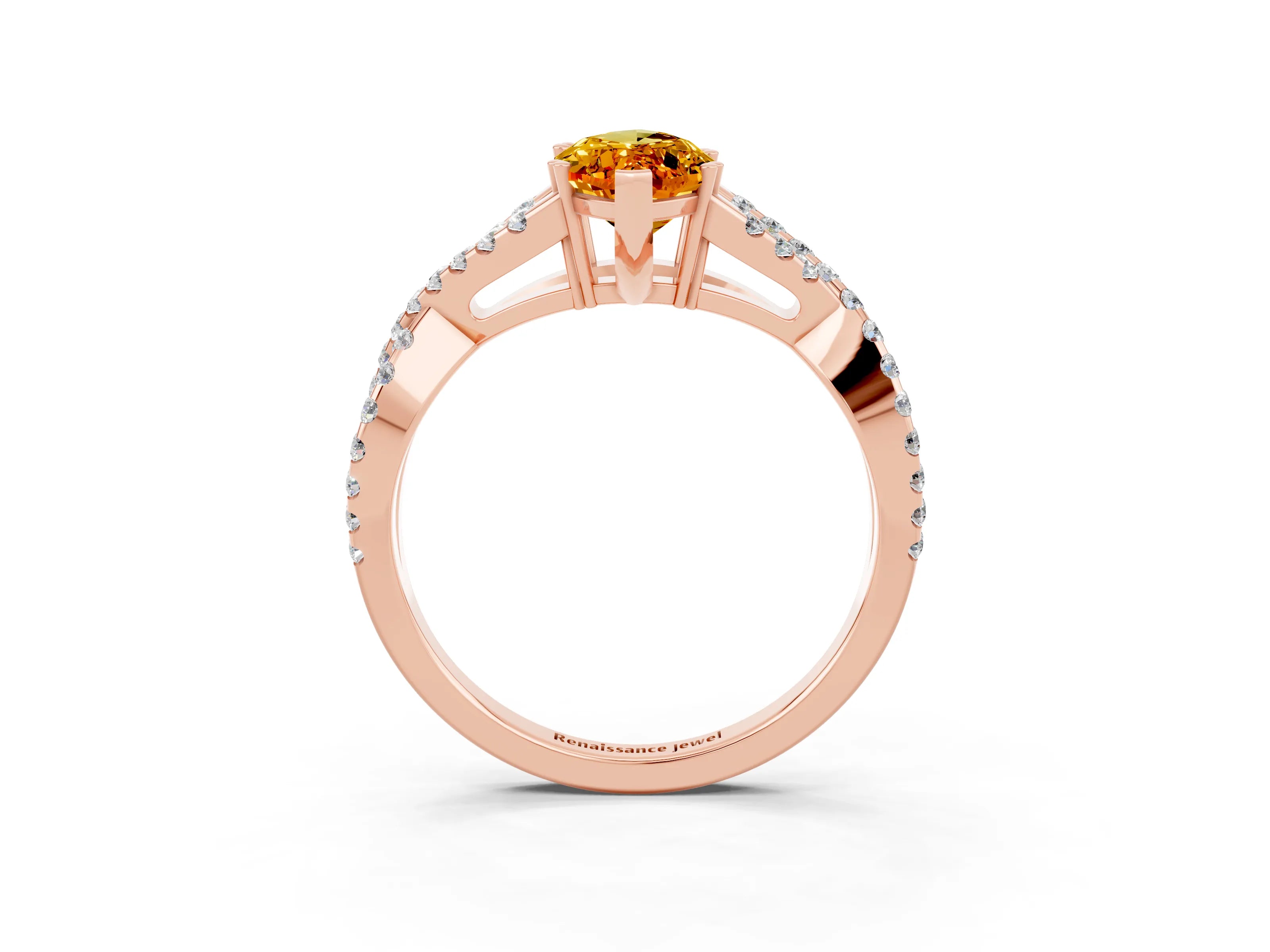 Rose gold Marquise Cut Citrine Solitaire Ring with Four-Prong Setting and Twisted Pavé Band_3