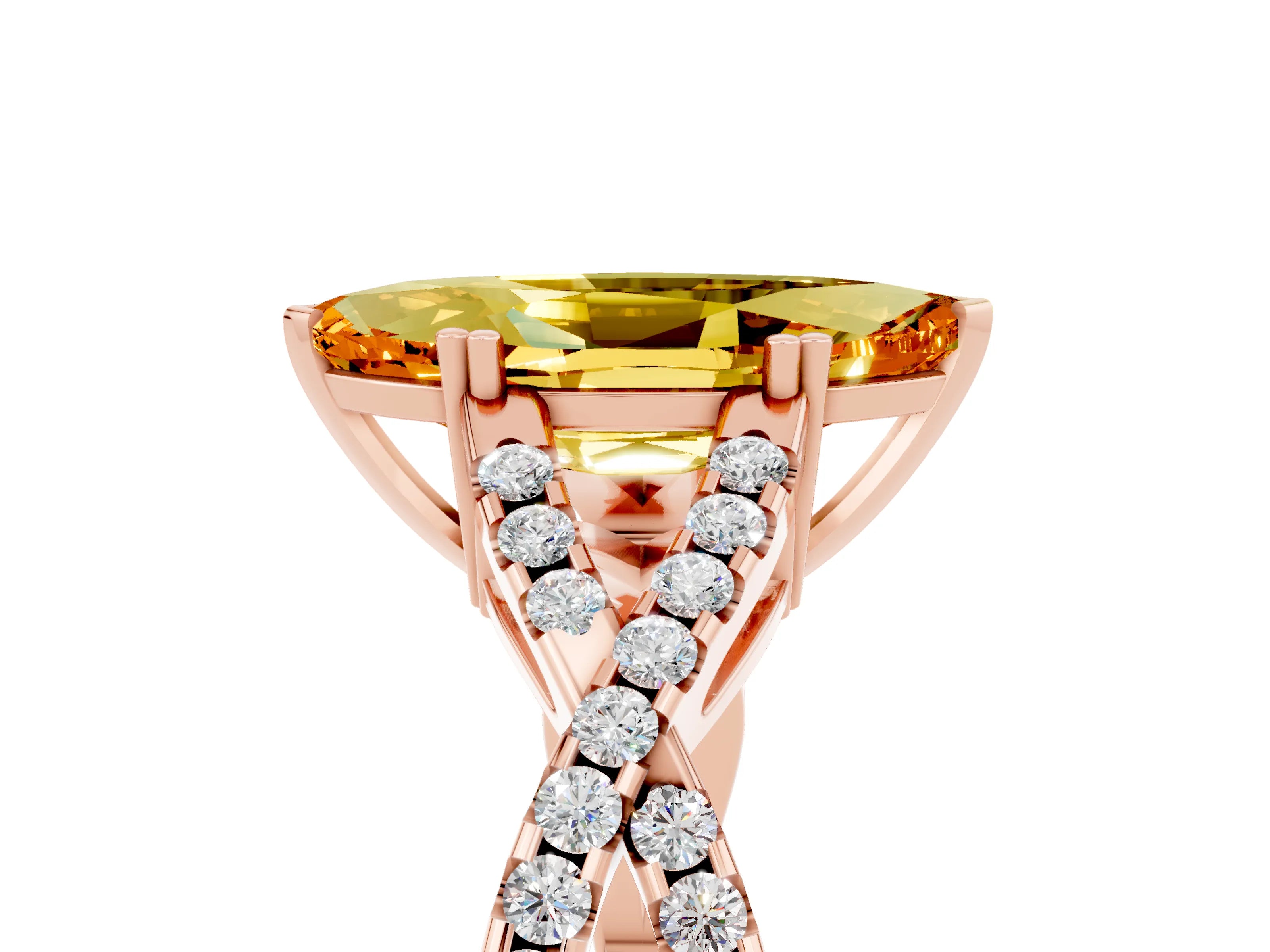 Rose gold Marquise Cut Citrine Solitaire Ring with Four-Prong Setting and Twisted Pavé Band_5