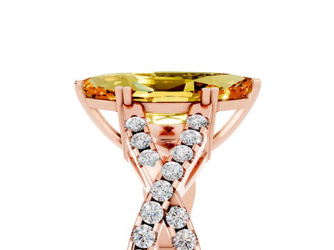 Rose gold Marquise Cut Citrine Solitaire Ring with Four-Prong Setting and Twisted Pavé Band_5