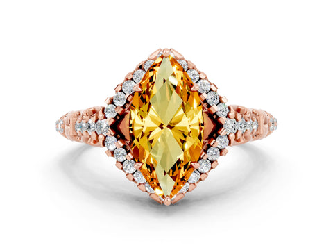 Rose gold Marquise Cut Citrine Solitaire Ring with Hidden Halo and Pavé Band_12