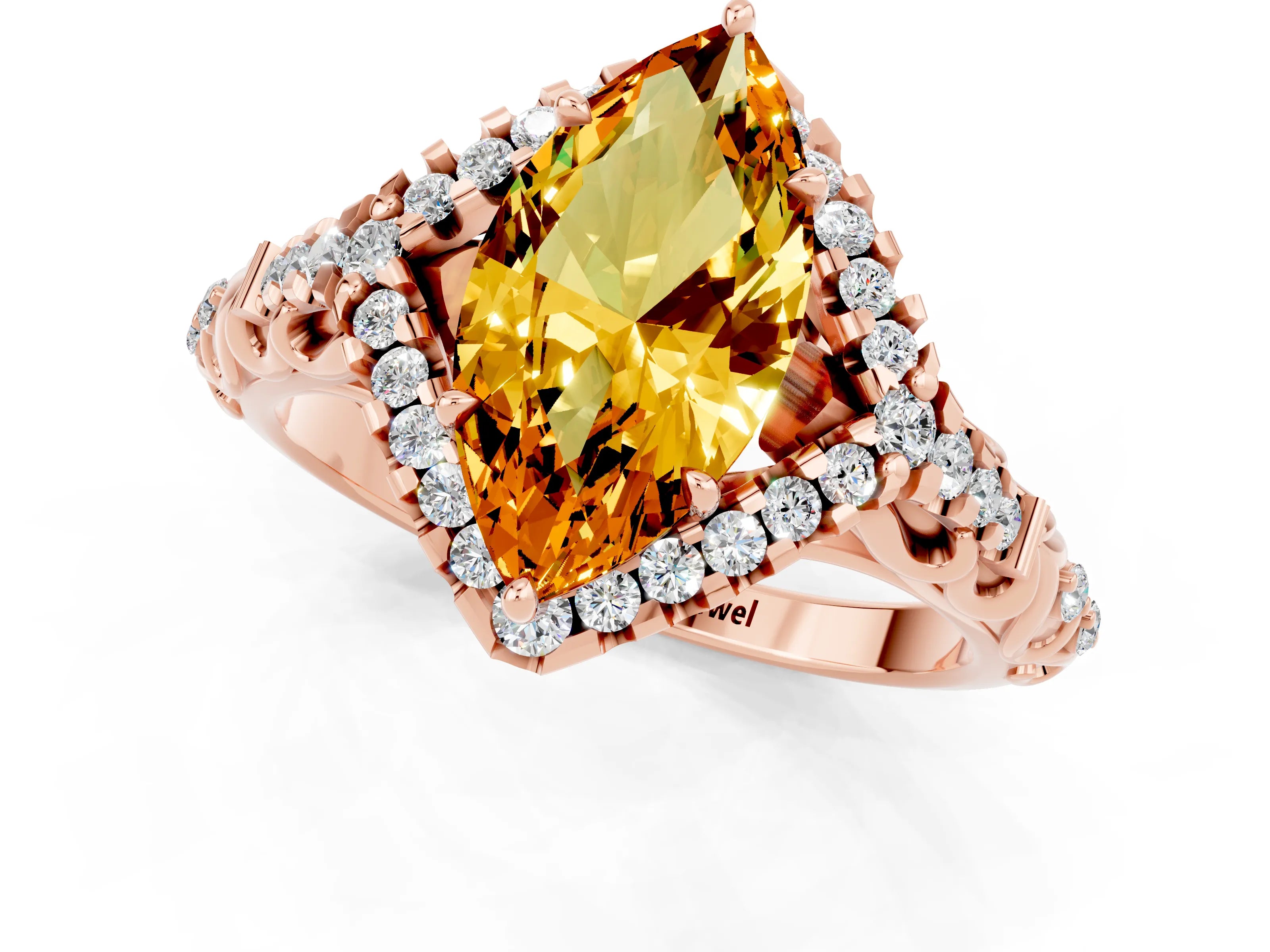 Rose gold Marquise Cut Citrine Solitaire Ring with Hidden Halo and Pavé Band_13