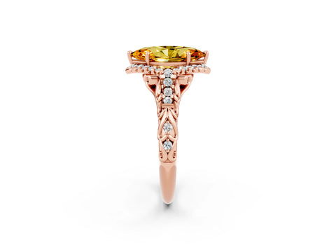Rose gold Marquise Cut Citrine Solitaire Ring with Hidden Halo and Pavé Band_14