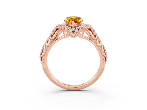 Rose gold Marquise Cut Citrine Solitaire Ring with Hidden Halo and Pavé Band_15