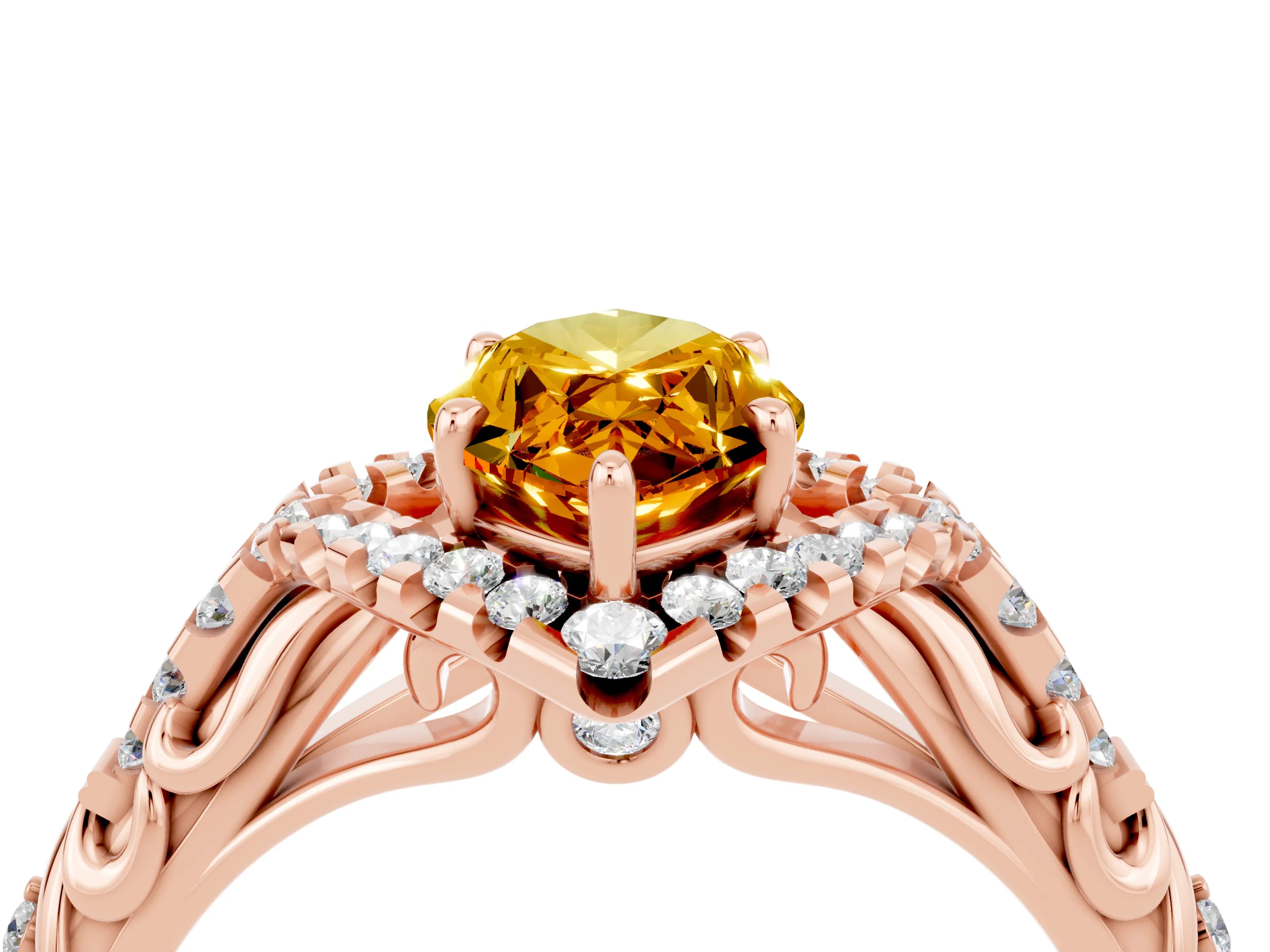 Rose gold Marquise Cut Citrine Solitaire Ring with Hidden Halo and Pavé Band_16