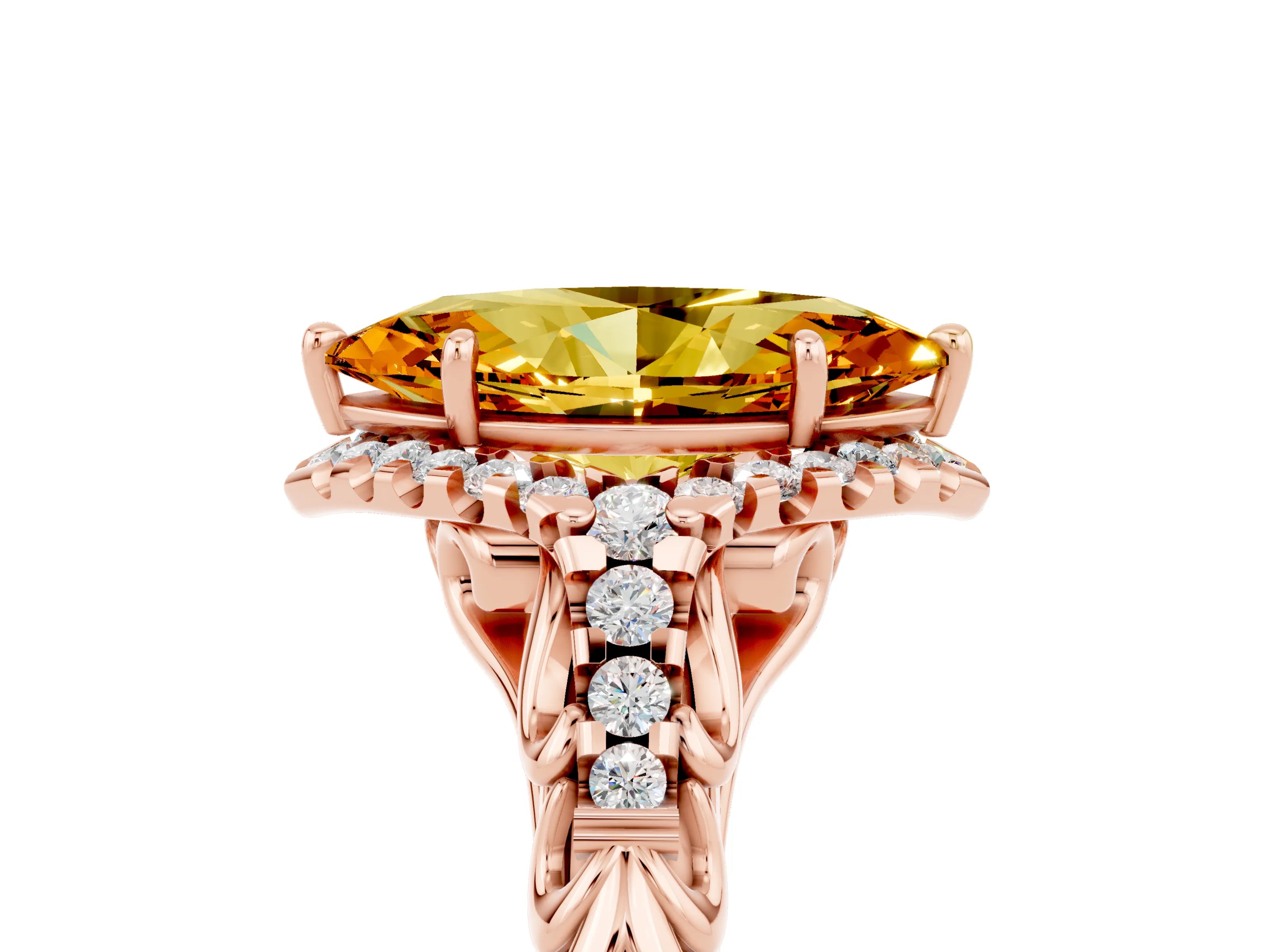 Rose gold Marquise Cut Citrine Solitaire Ring with Hidden Halo and Pavé Band_17