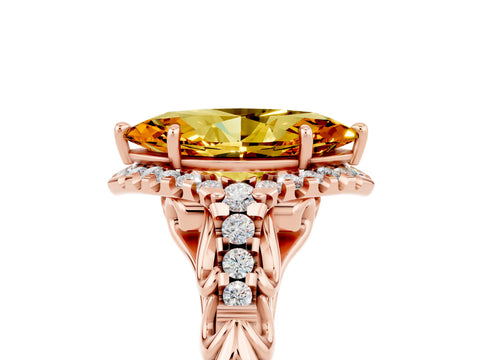 Rose gold Marquise Cut Citrine Solitaire Ring with Hidden Halo and Pavé Band_17