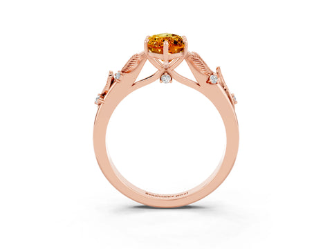 Rose gold Marquise Cut Citrine Solitaire Ring with Leaf Motif Band and Four-Prong Setting_3