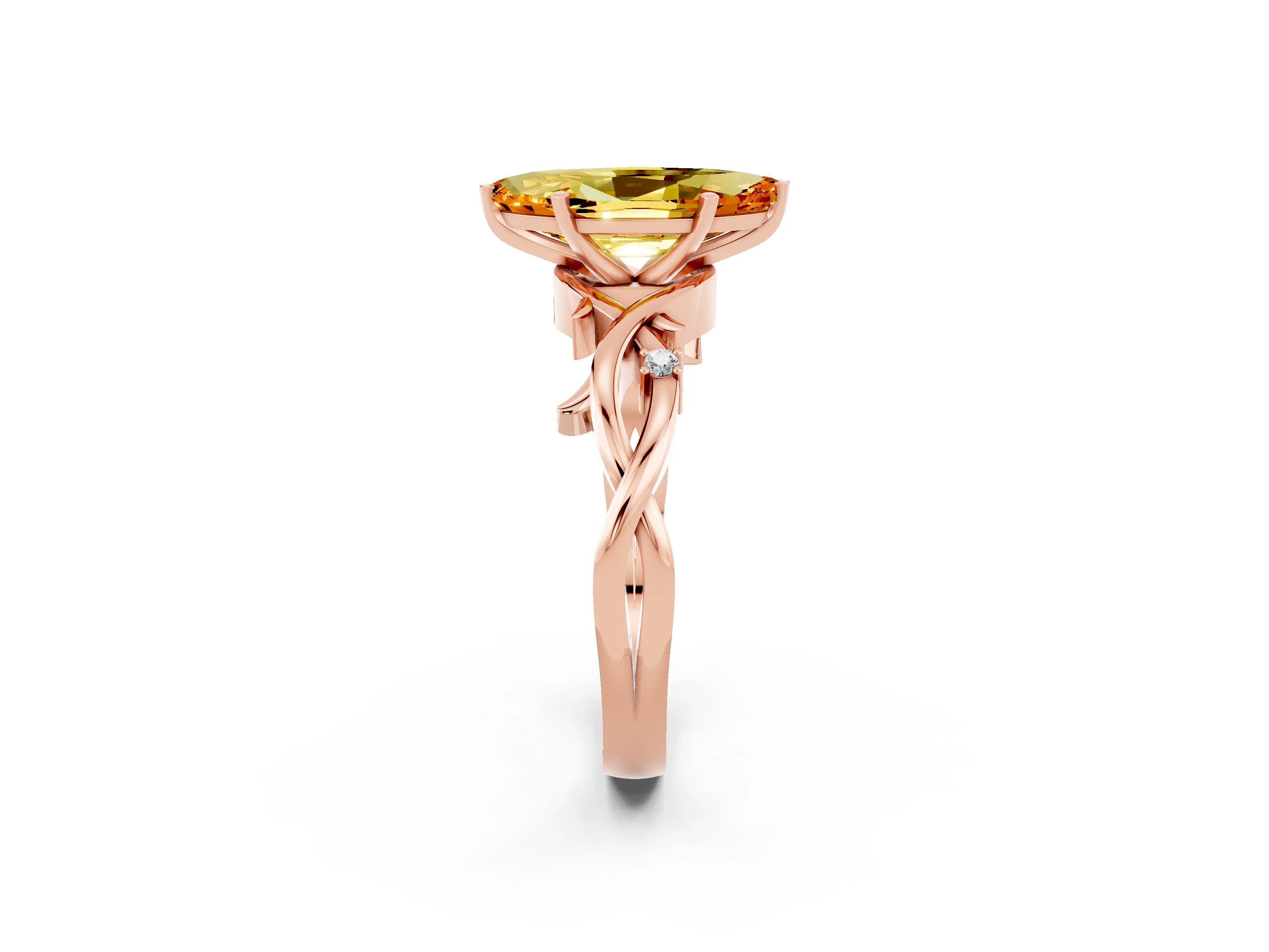 Rose gold Marquise Cut Citrine Solitaire Ring with Milgrain Pavé Band and Four-Prong Setting_14