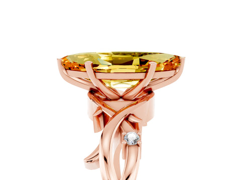 Rose gold Marquise Cut Citrine Solitaire Ring with Milgrain Pavé Band and Four-Prong Setting_17
