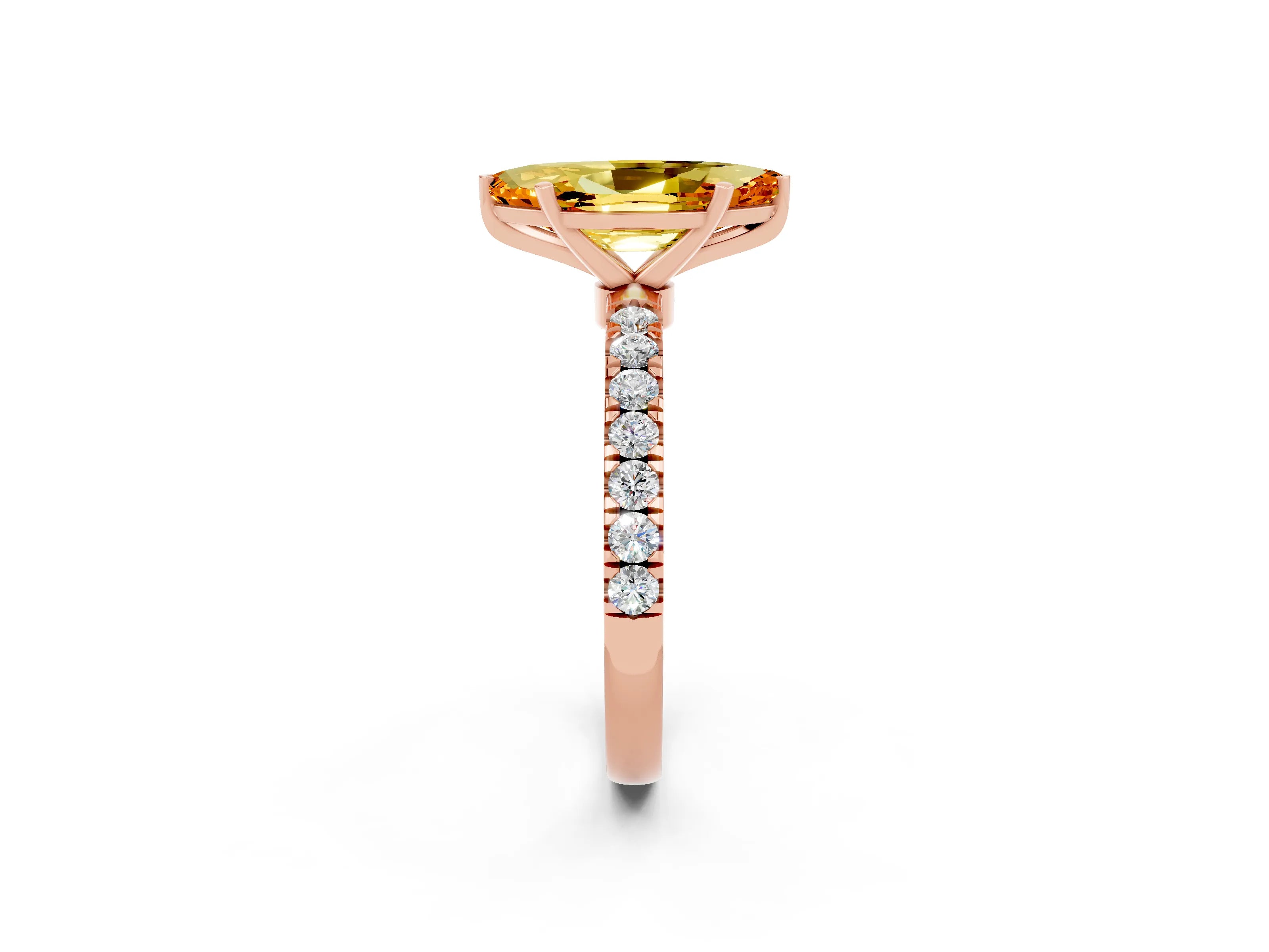 Rose gold Marquise Cut Citrine Solitaire Ring with Pavé Accents and Four-Prong Setting_2