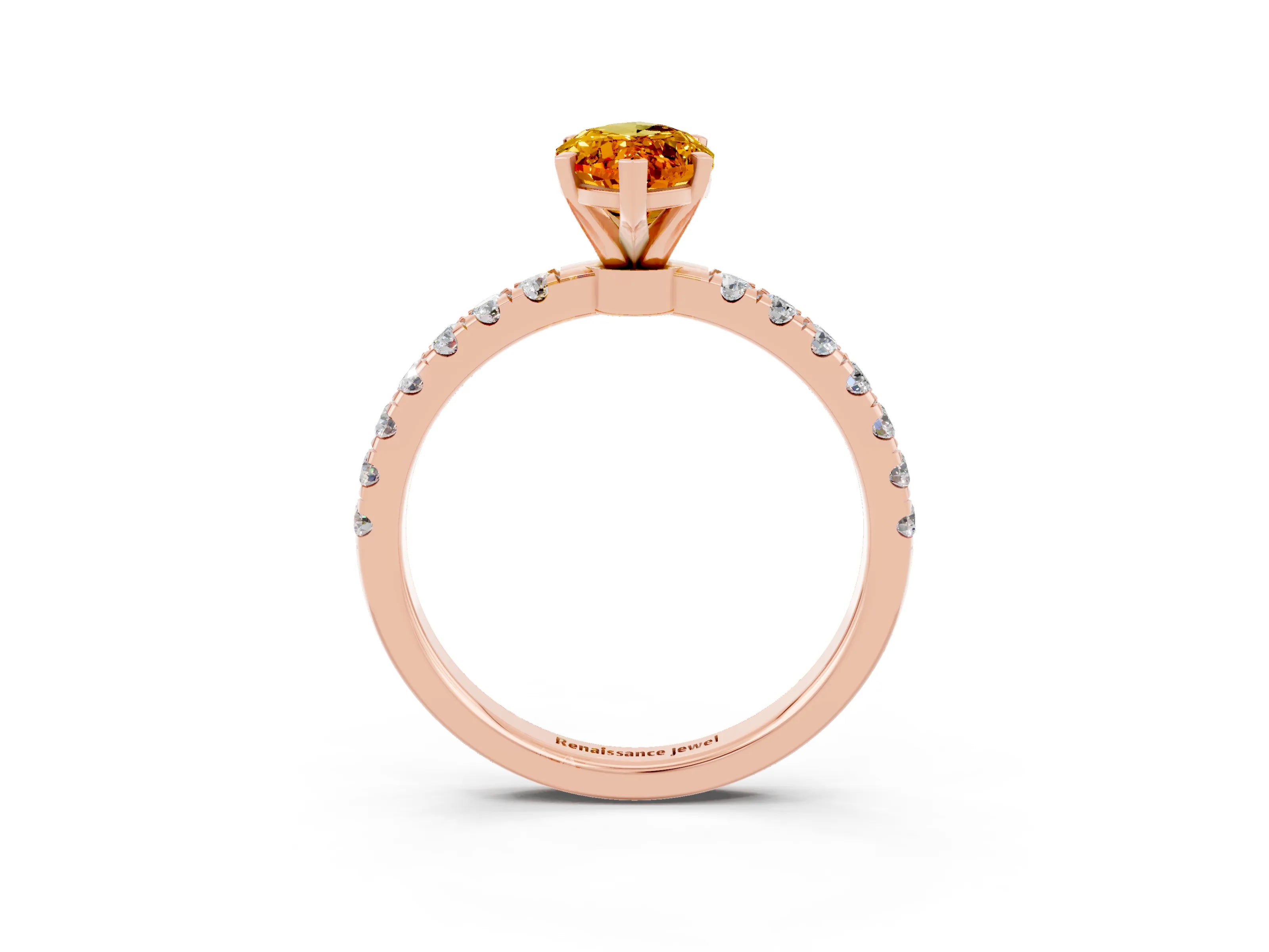Rose gold Marquise Cut Citrine Solitaire Ring with Pavé Accents and Four-Prong Setting_3