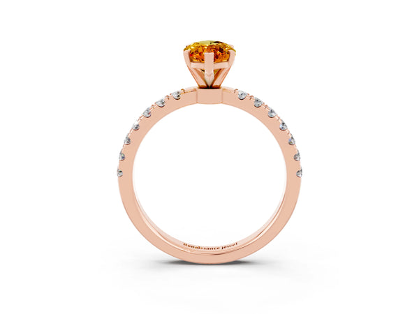 Rose gold Marquise Cut Citrine Solitaire Ring with Pavé Accents and Four-Prong Setting