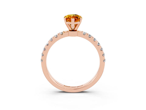 Rose gold Marquise Cut Citrine Solitaire Ring with Pavé Accents and Four-Prong Setting_3
