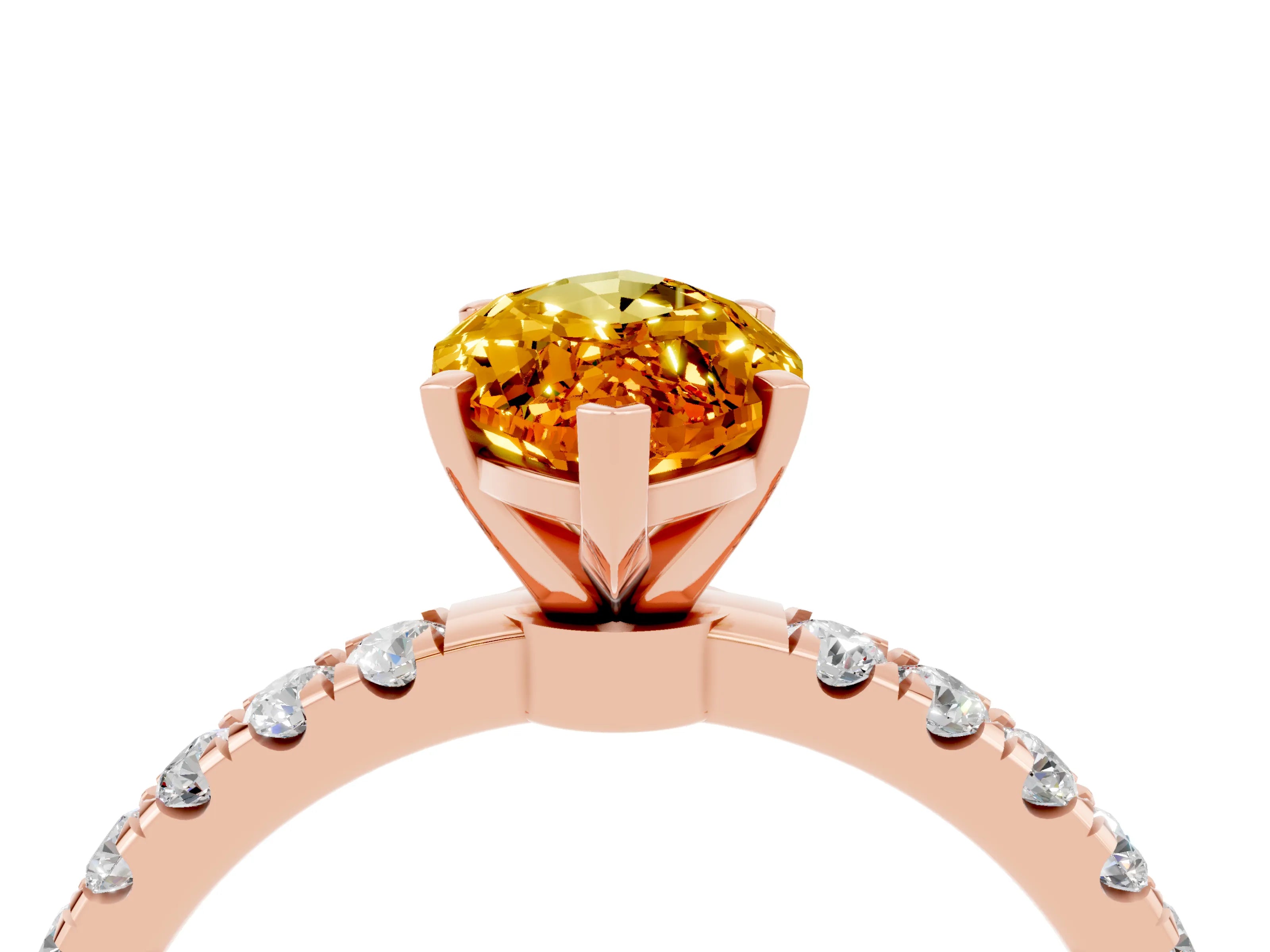 Rose gold Marquise Cut Citrine Solitaire Ring with Pavé Accents and Four-Prong Setting_4