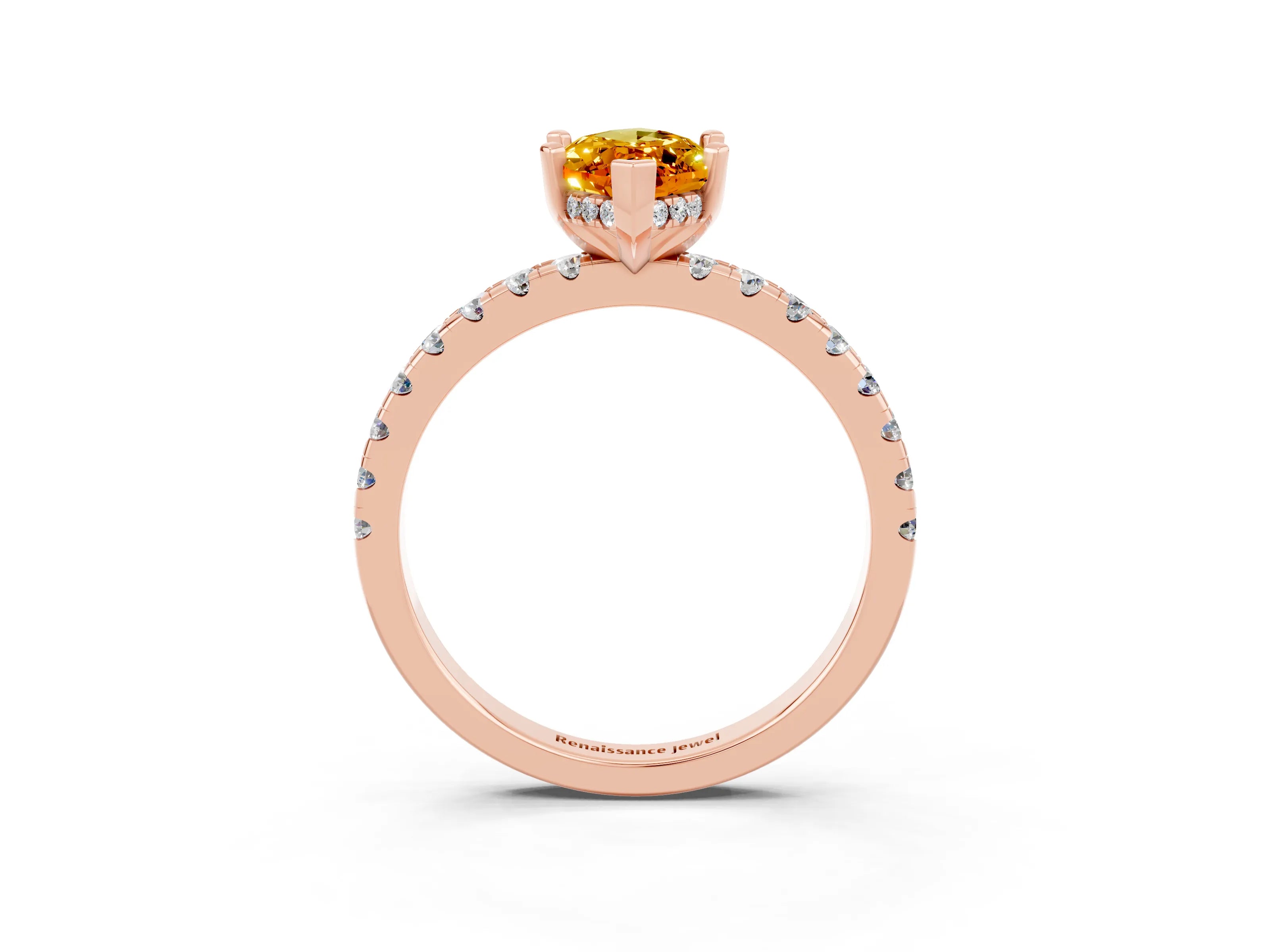Rose gold Marquise Cut Citrine Solitaire Ring with Pavé Band and Four-Prong Setting_27