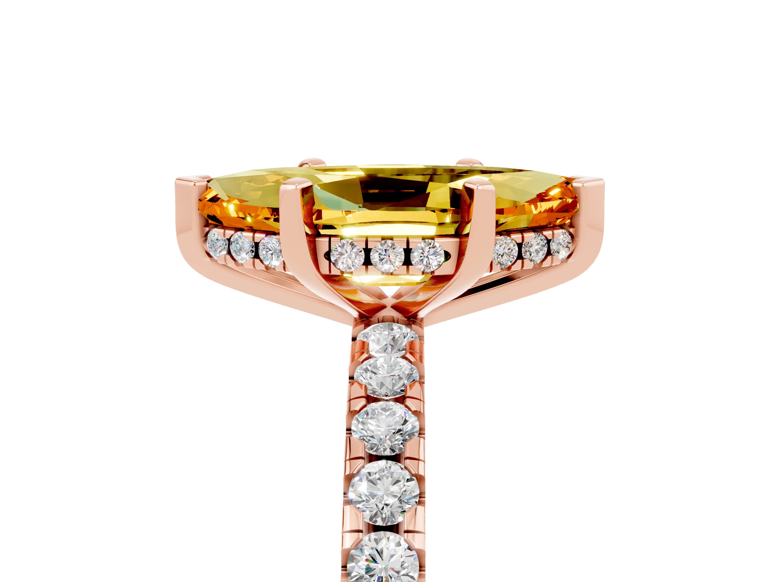 Rose gold Marquise Cut Citrine Solitaire Ring with Pavé Band and Four-Prong Setting_29