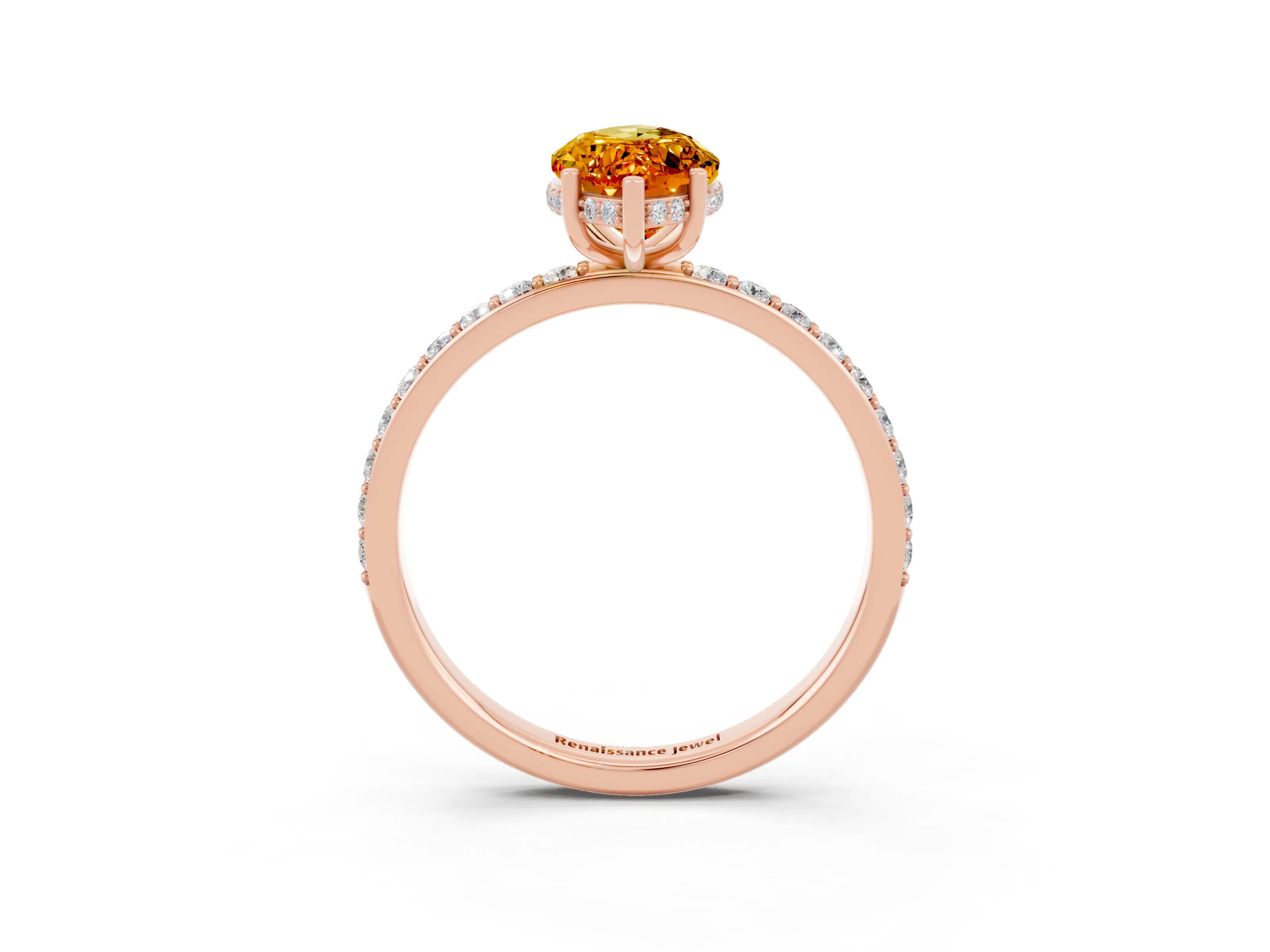 Rose gold Marquise Cut Citrine Solitaire Ring with Pavé Band and Hidden Halo_15