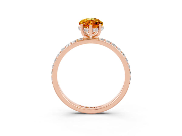 Rose gold Marquise Cut Citrine Solitaire Ring with Pavé Band and Hidden Halo