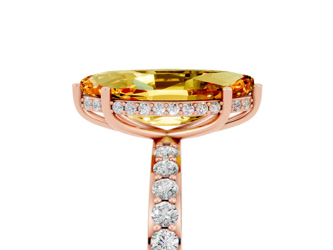 Rose gold Marquise Cut Citrine Solitaire Ring with Pavé Band and Hidden Halo_17
