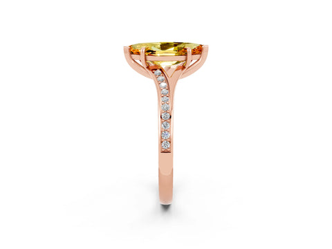 Rose gold Marquise Cut Citrine Solitaire Ring with Pavé Band and Prong Setting_14