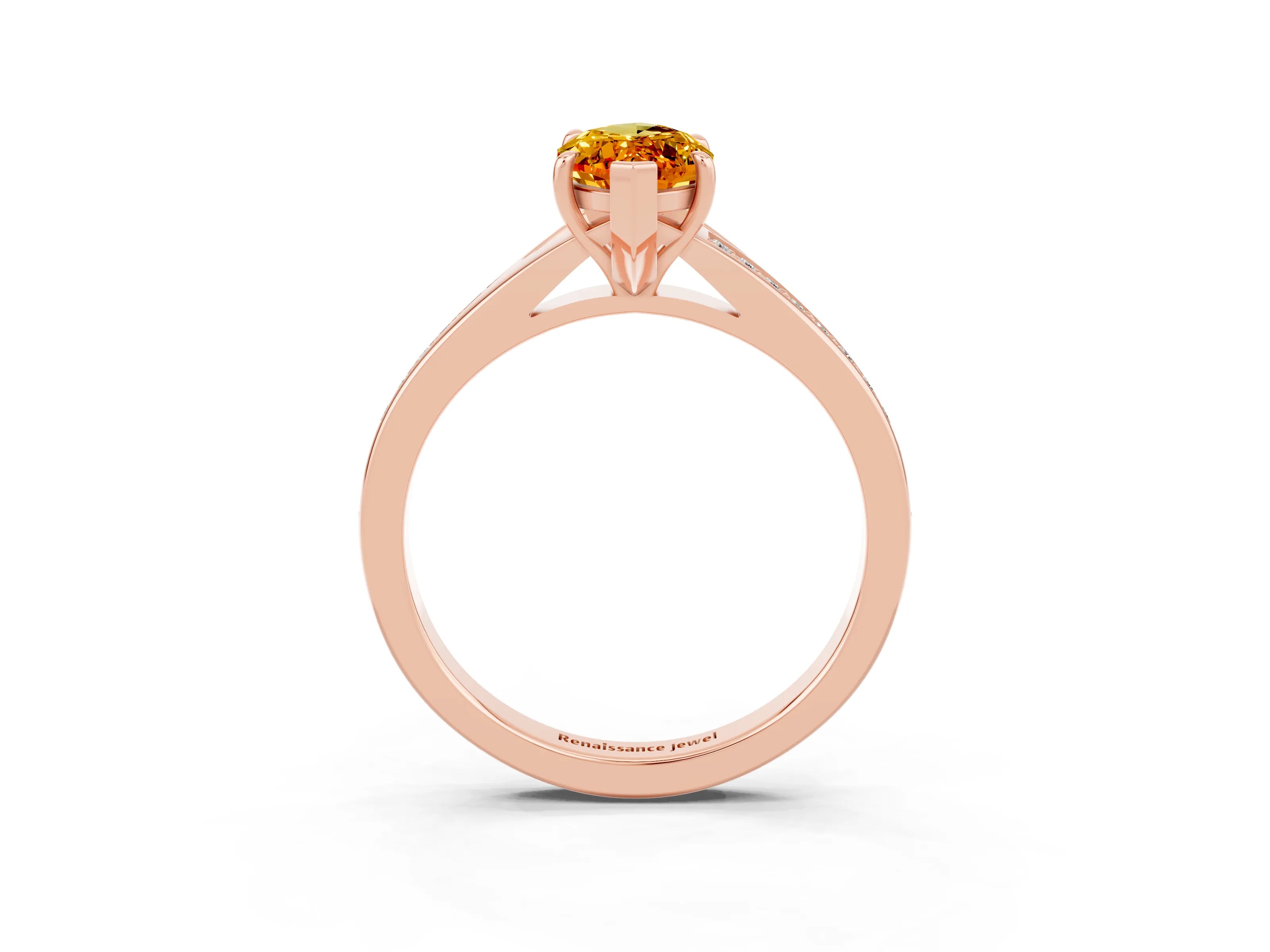 Rose gold Marquise Cut Citrine Solitaire Ring with Pavé Band and Prong Setting_15