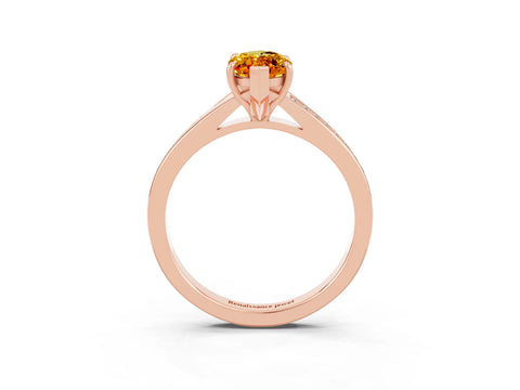 Rose gold Marquise Cut Citrine Solitaire Ring with Pavé Band and Prong Setting_15