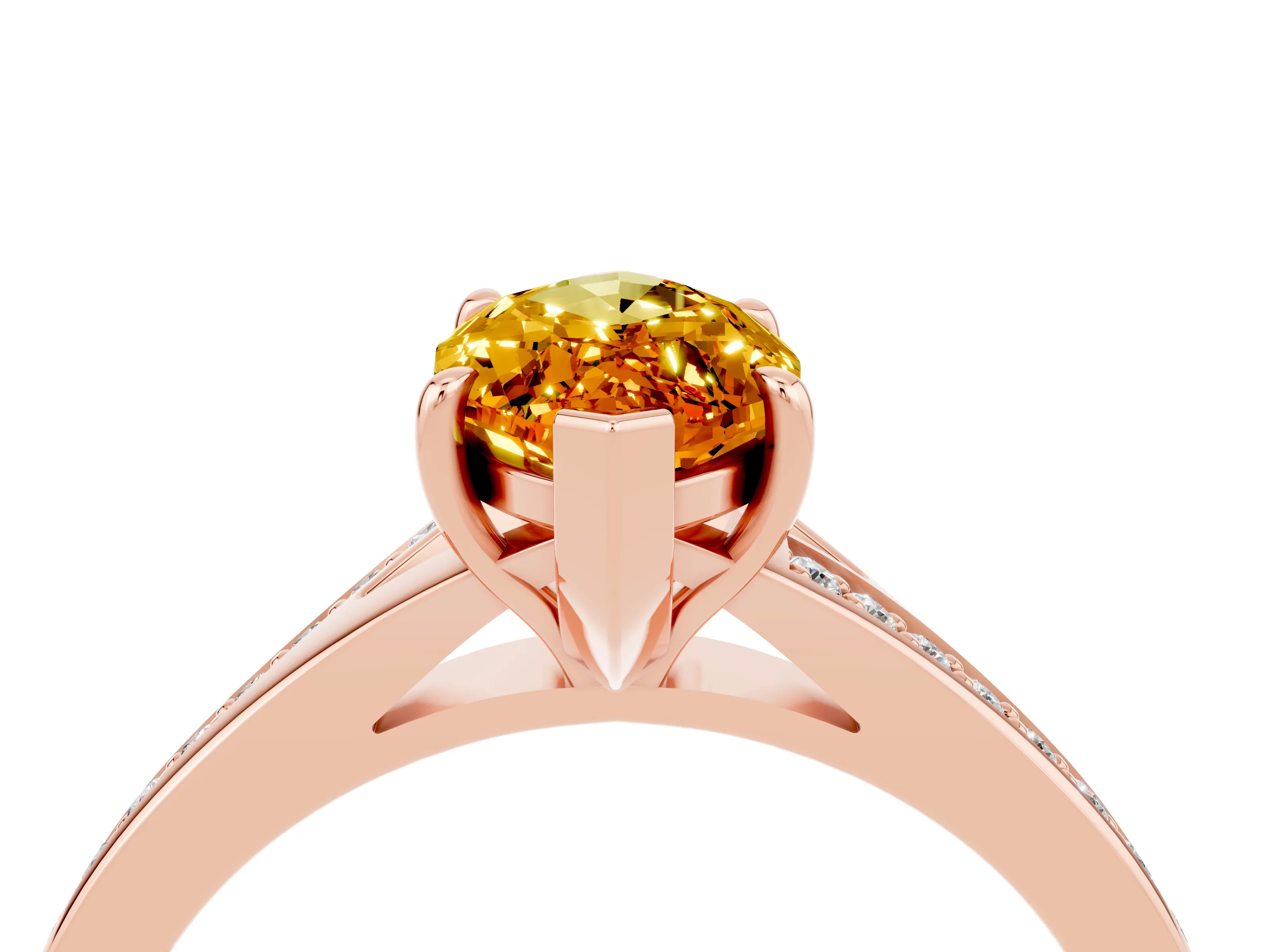 Rose gold Marquise Cut Citrine Solitaire Ring with Pavé Band and Prong Setting_16