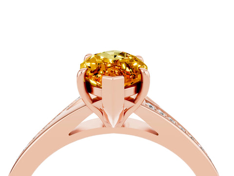Rose gold Marquise Cut Citrine Solitaire Ring with Pavé Band and Prong Setting_16