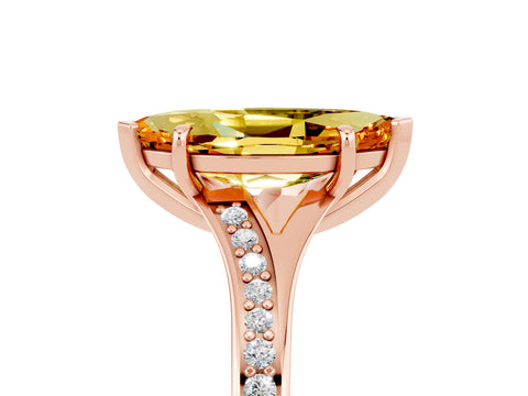 Rose gold Marquise Cut Citrine Solitaire Ring with Pavé Band and Prong Setting_17