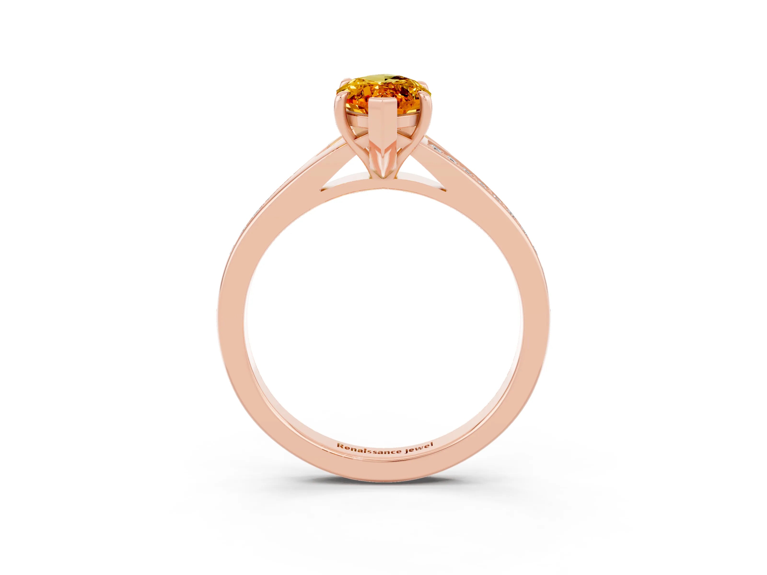 Rose gold Marquise Cut Citrine Solitaire Ring with Pavé Band and Prong Setting_3