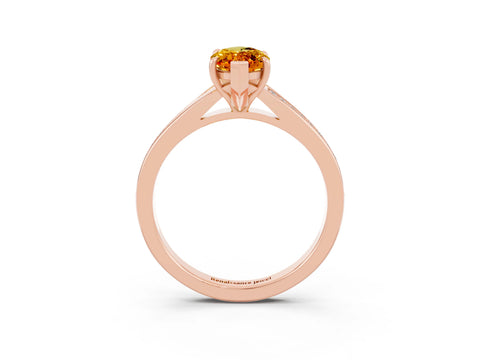Rose gold Marquise Cut Citrine Solitaire Ring with Pavé Band and Prong Setting_3