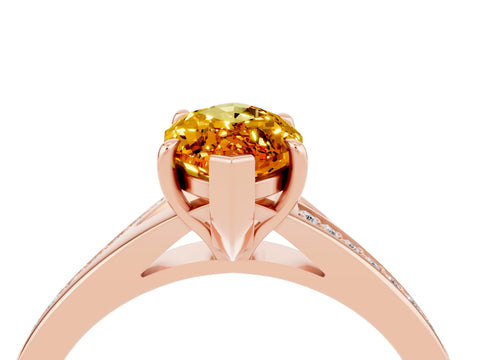 Rose gold Marquise Cut Citrine Solitaire Ring with Pavé Band and Prong Setting_4