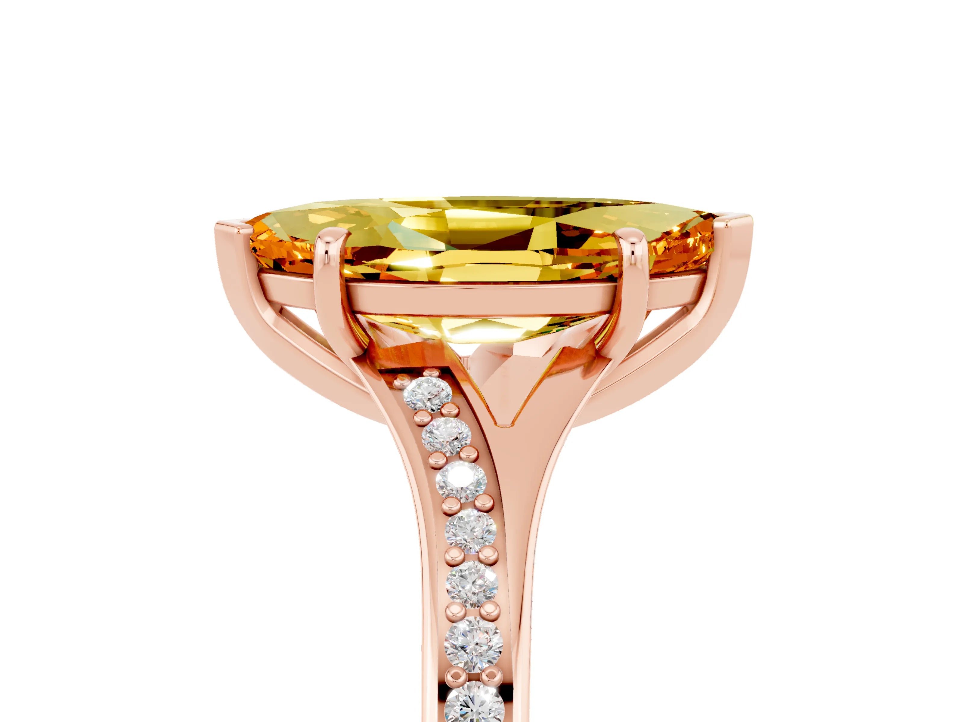 Rose gold Marquise Cut Citrine Solitaire Ring with Pavé Band and Prong Setting_5