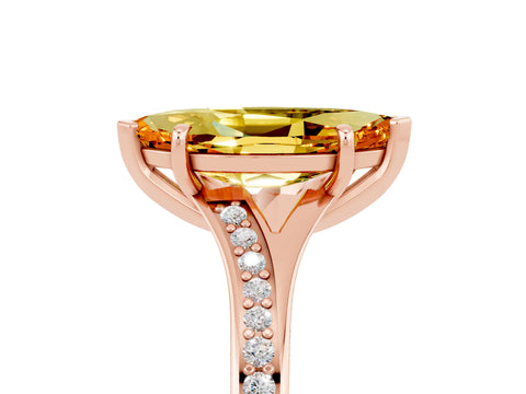 Rose gold Marquise Cut Citrine Solitaire Ring with Pavé Band and Prong Setting_5