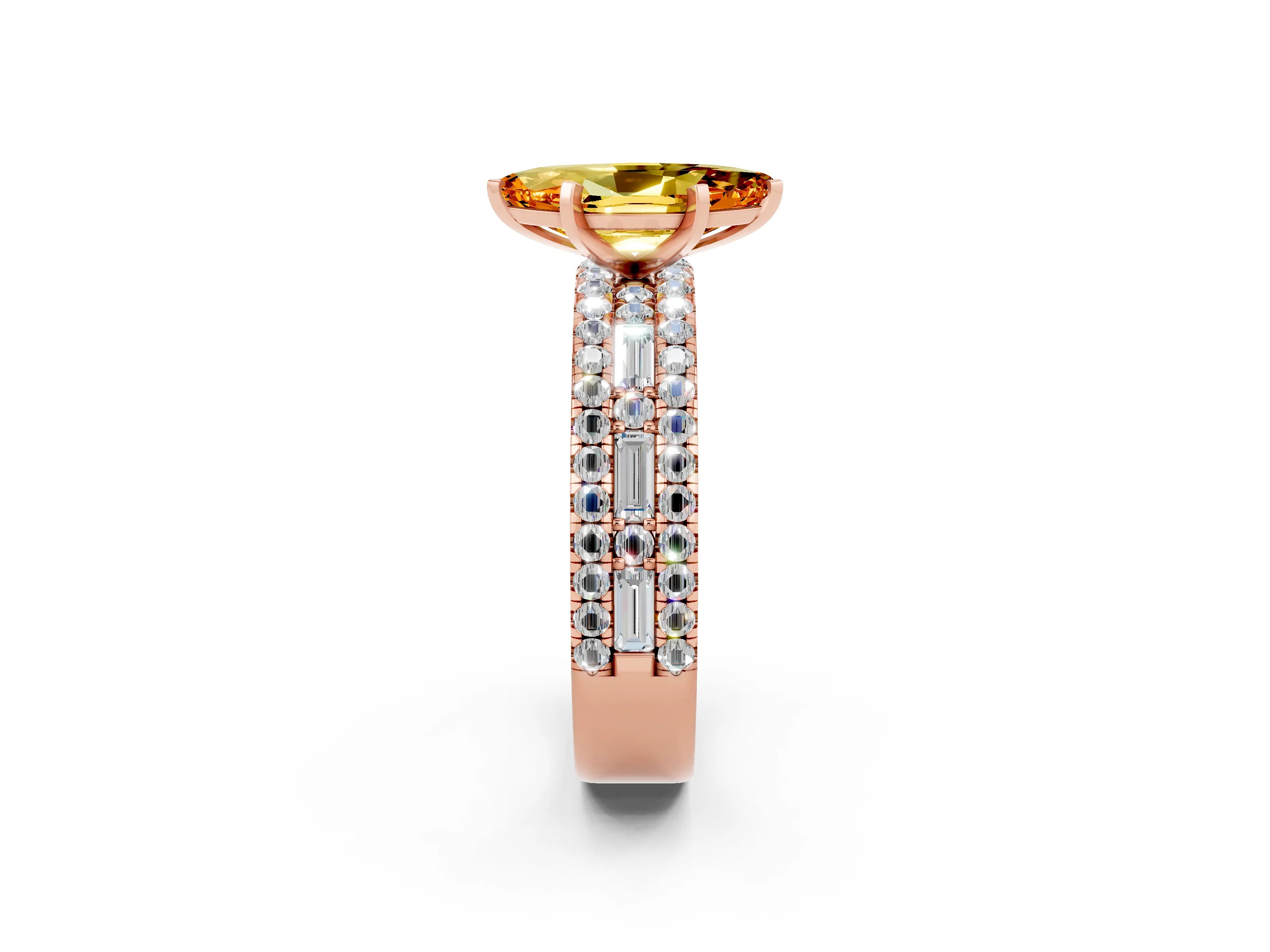 Rose gold Marquise Cut Citrine Solitaire Ring with Pavé and Channel Set Band_2