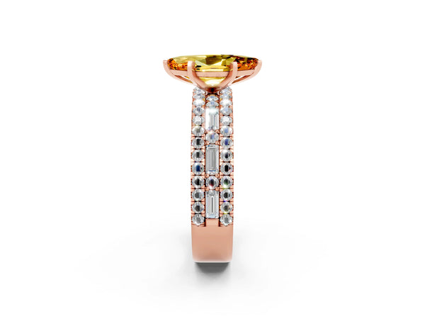 Rose gold Marquise Cut Citrine Solitaire Ring with Pavé and Channel Set Band