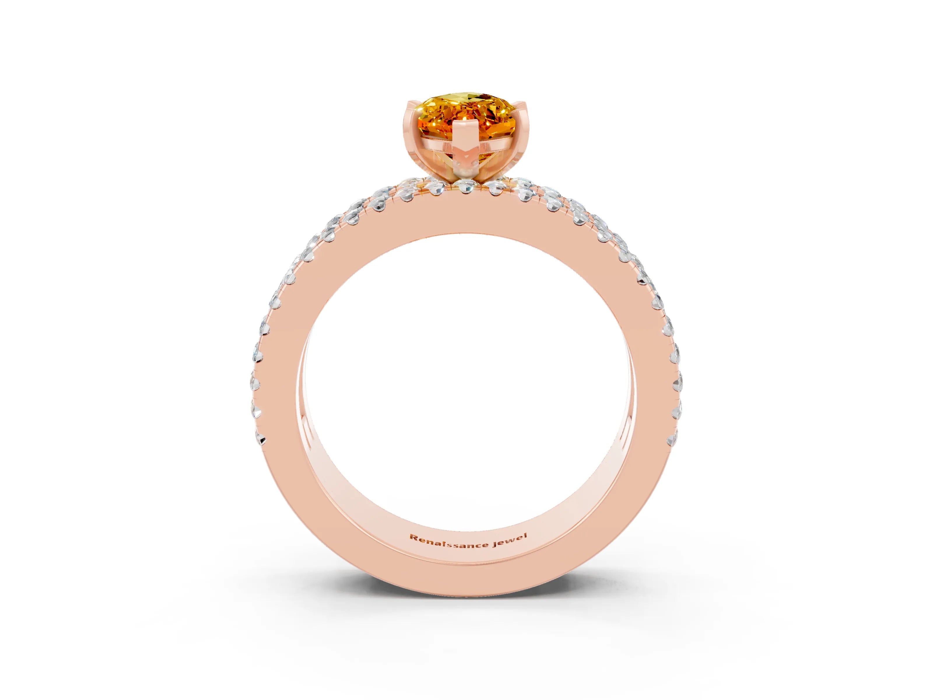 Rose gold Marquise Cut Citrine Solitaire Ring with Pavé and Channel Set Band_3