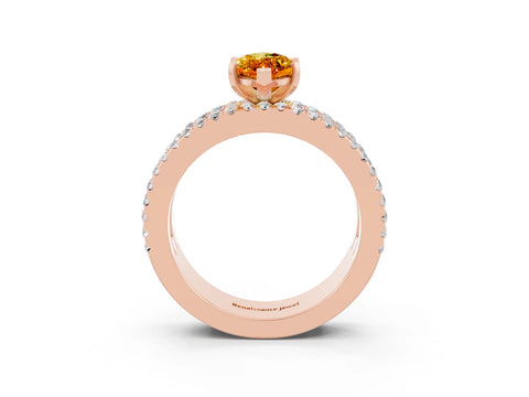 Rose gold Marquise Cut Citrine Solitaire Ring with Pavé and Channel Set Band_3