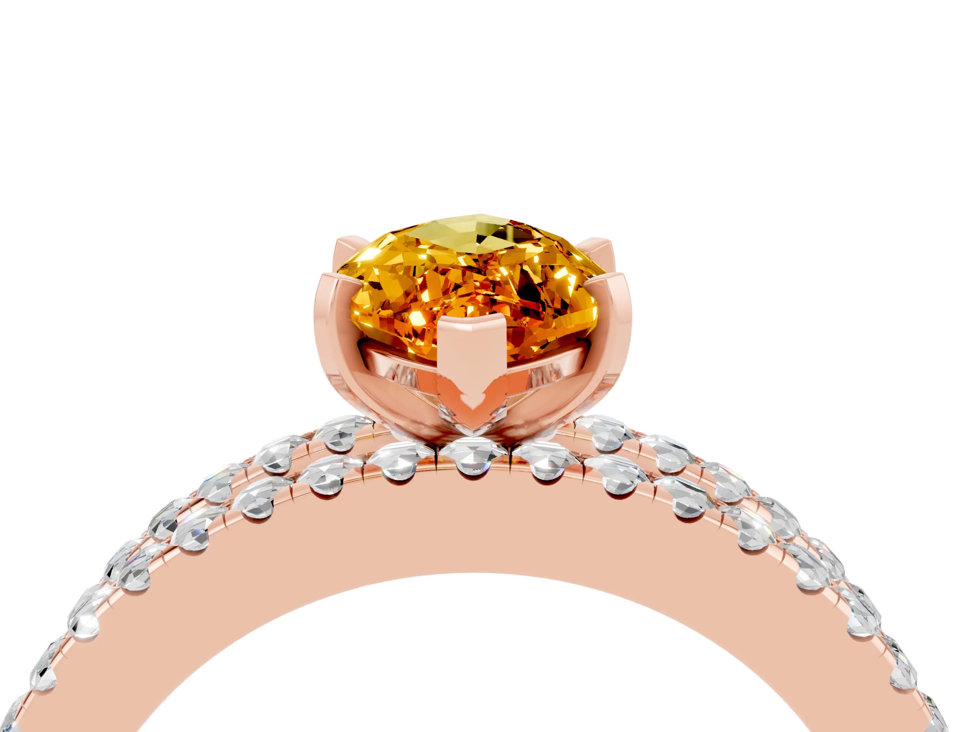 Rose gold Marquise Cut Citrine Solitaire Ring with Pavé and Channel Set Band_4