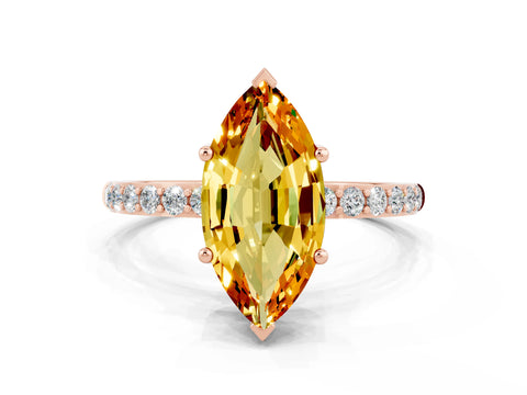Rose gold Marquise Cut Citrine Solitaire Ring with Pave Band and Four Prong Setting_24