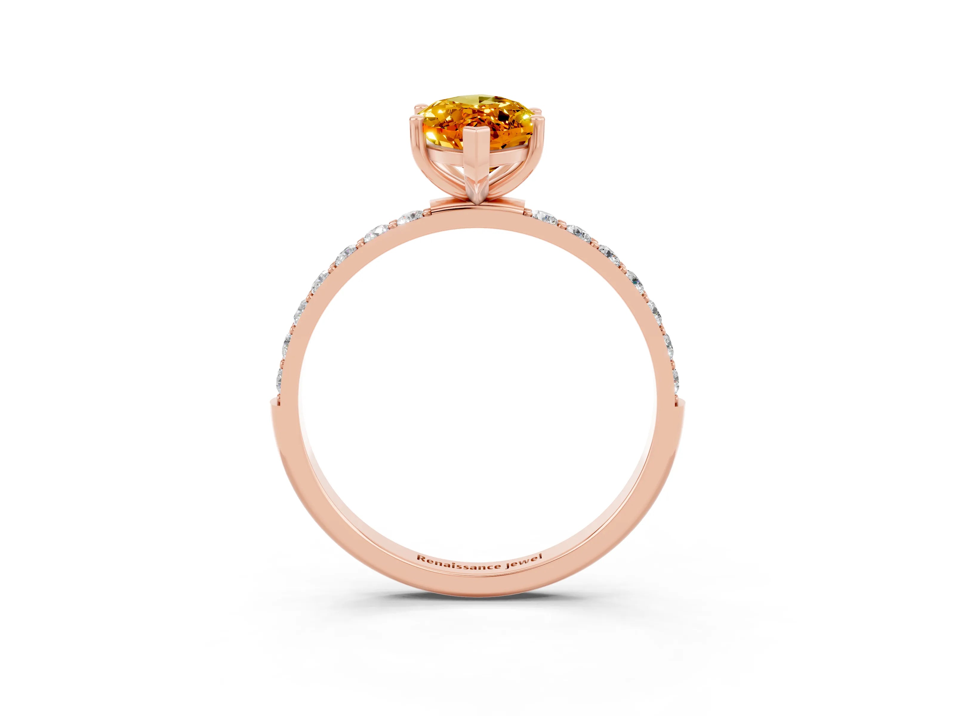 Rose gold Marquise Cut Citrine Solitaire Ring with Pave Band and Four Prong Setting_27