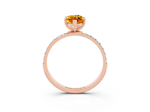 Rose gold Marquise Cut Citrine Solitaire Ring with Pave Band and Four Prong Setting_27