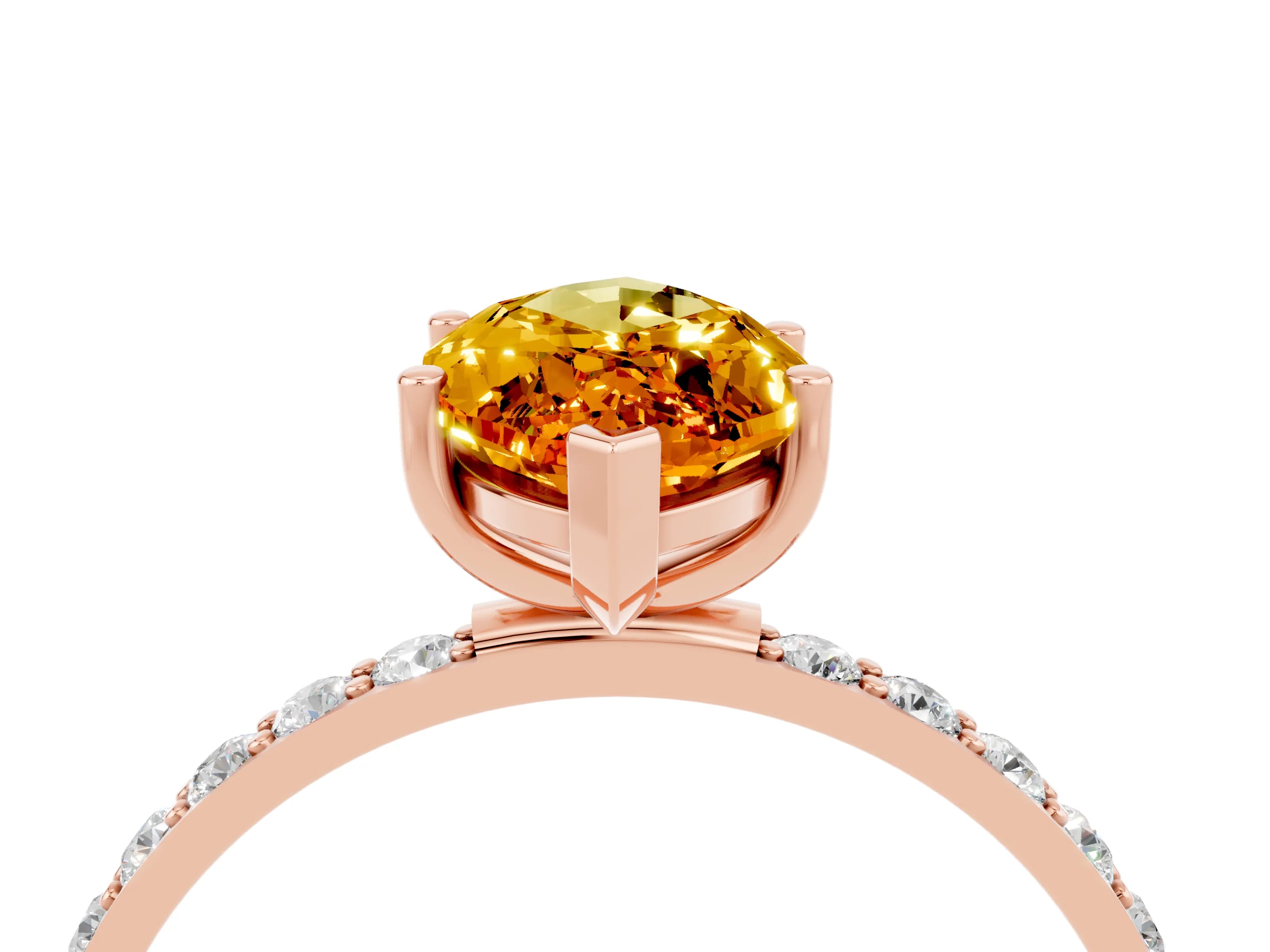 Rose gold Marquise Cut Citrine Solitaire Ring with Pave Band and Four Prong Setting_28