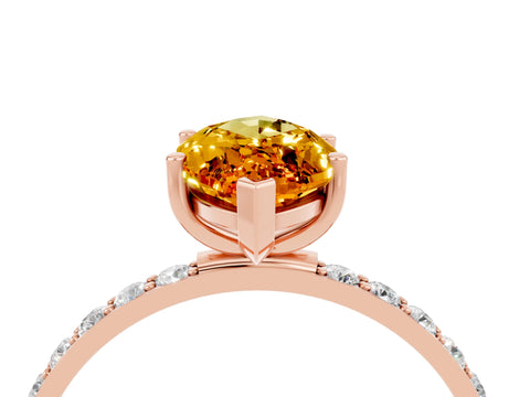 Rose gold Marquise Cut Citrine Solitaire Ring with Pave Band and Four Prong Setting_28