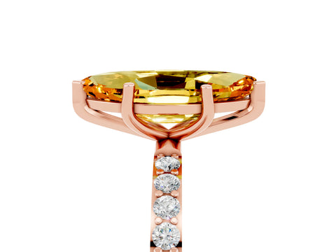 Rose gold Marquise Cut Citrine Solitaire Ring with Pave Band and Four Prong Setting_29